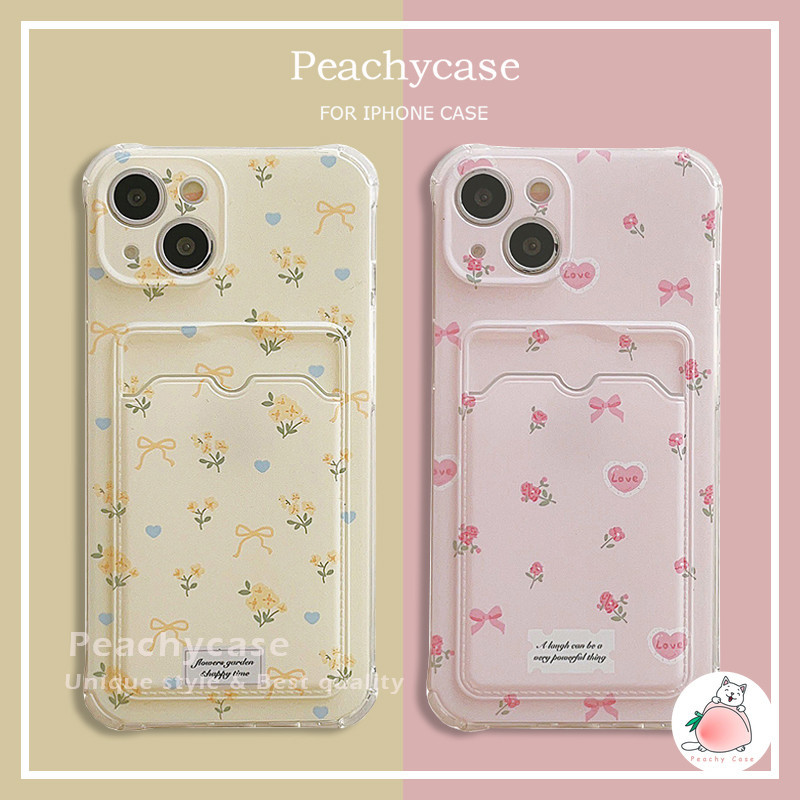 Korean Yellow Bowknot Flower Pink Floral Card Slot Phone Case