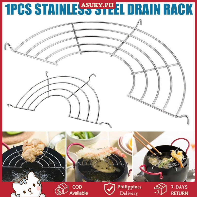 26/32cm Stainless Steel Oil Drainer Filter Rack Frying Pan Shelfs Food ...