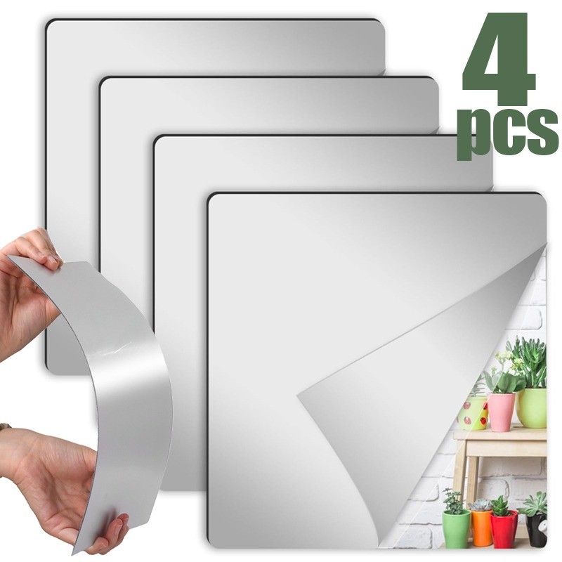 Weroyal Self Adhesive Acrylic Mirror Tiles Flexible Plastic Mirror Sheets Wall Stickers 1mm Thick Frameless Mirror Home I.46314077