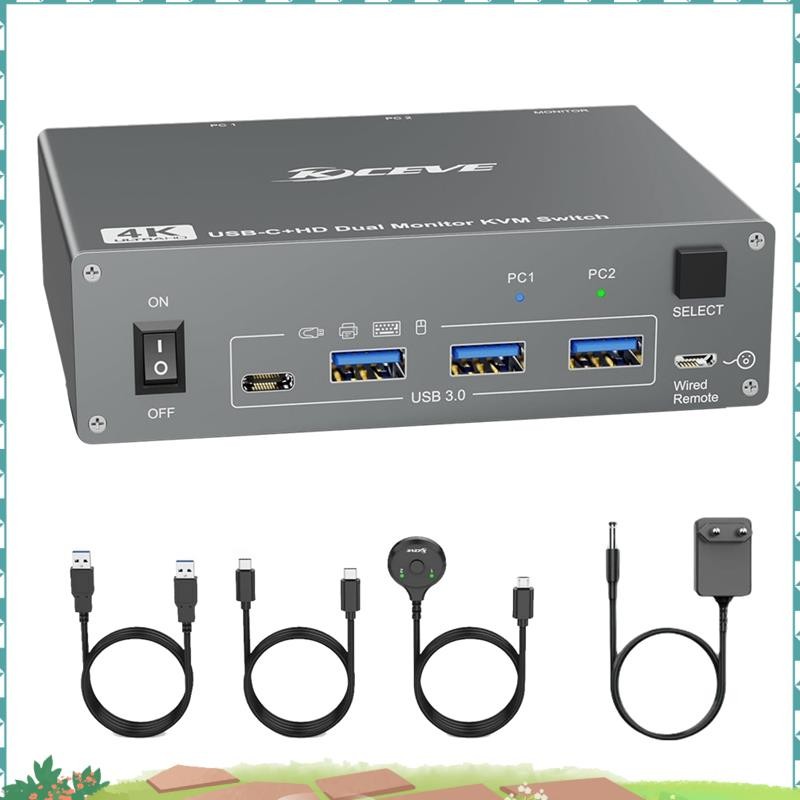 4K USB C KVM Switch 2 Monitors 2 Computers,4K@60Hz Dual Monitor USB 3.0 ...