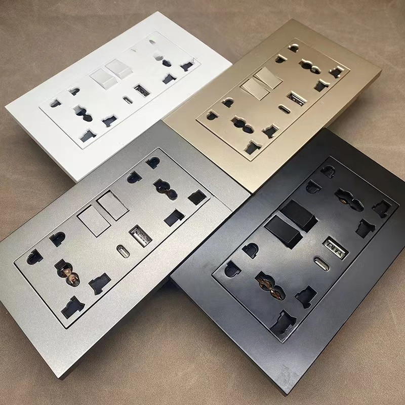 Type 146 double five-hole with switch USB+type-c luxury PC material ...