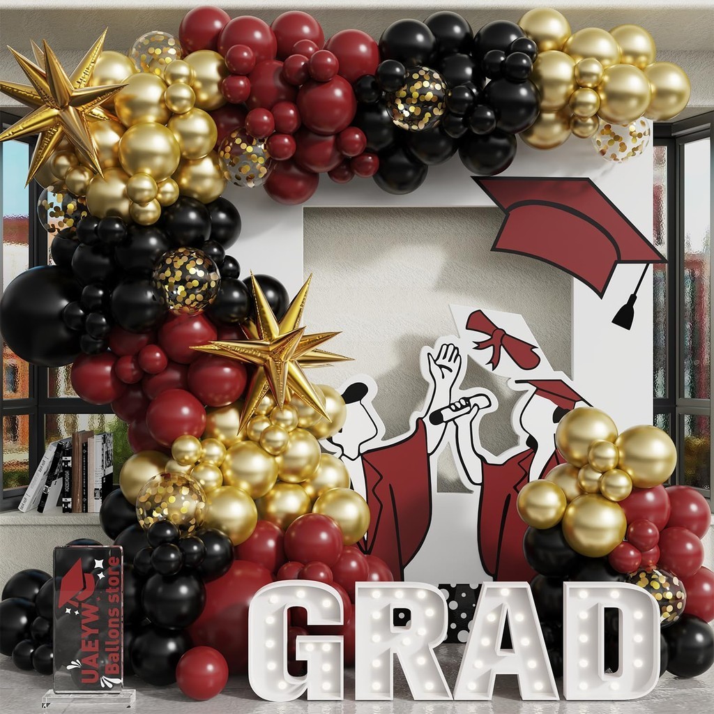 139Pcs Burgundy Black Gold Balloon Garland Arch Kit Graduation Party ...