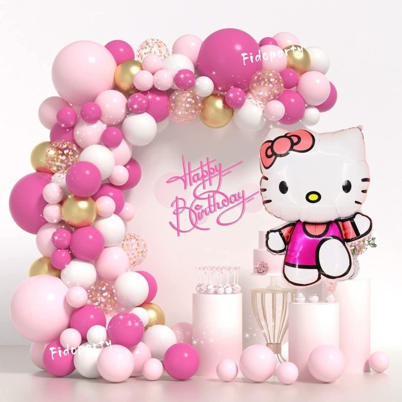 Hello Kitty Balloons Garland Arch Kit Standing Kitty Balloons Pink ...