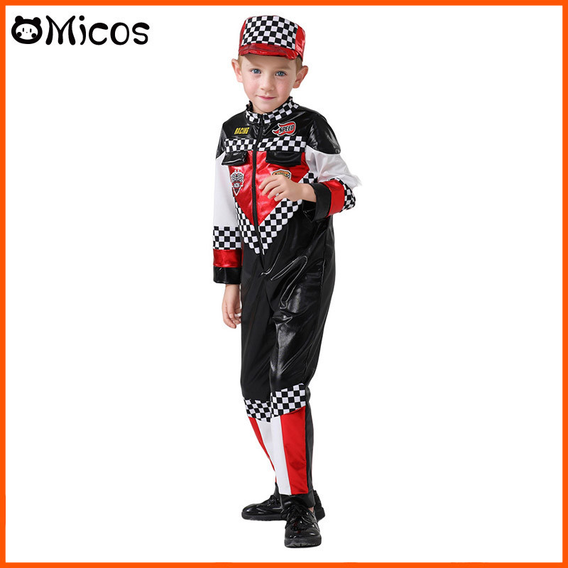 Race Car Driver Costume Boys Racer Jumpsuit with Car Cap Kids Dress Up ...
