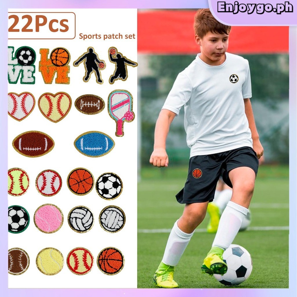 16Pcs / 22Pcs Ball Patch Chenille Sports Iron on Patches Kids Football ...