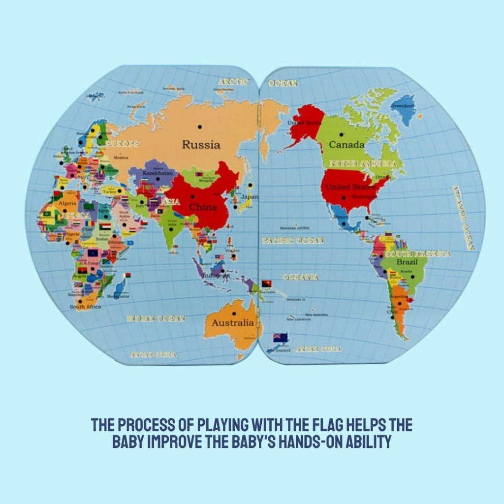 BYJ Wooden Map of the World National Flags Educational Montessori Toy ...