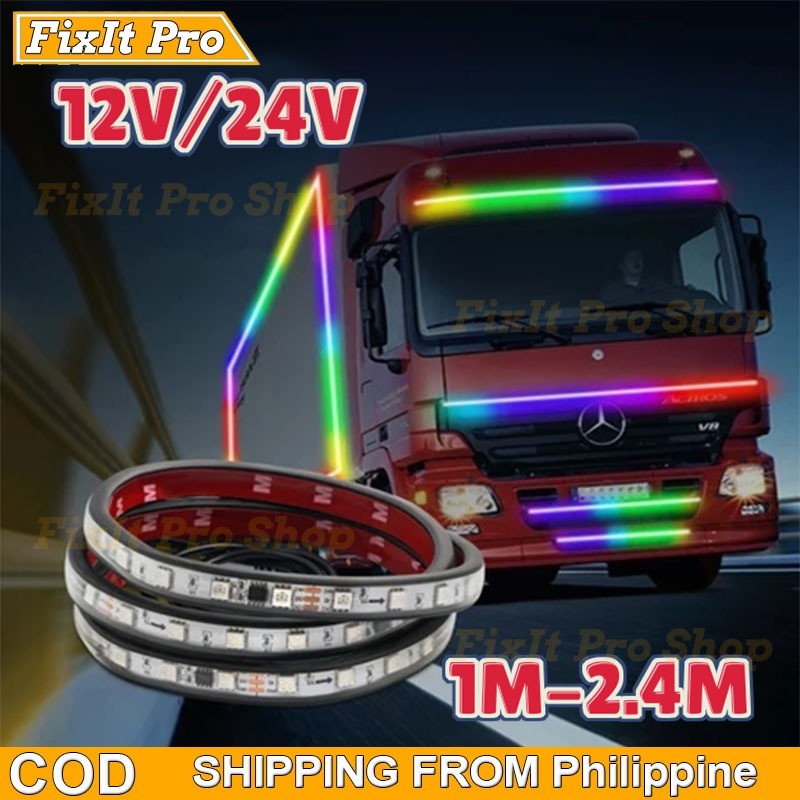 12v 24V LED Truck Light Strips Ambient Light DRL Brake Warning Driving ...
