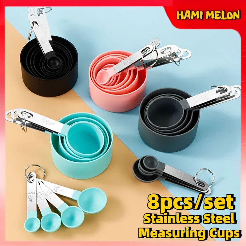 8pcs Measuring Cups and Measuring Spoons Stainless Steel for Baking ...