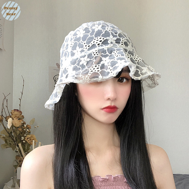 [Penny Bear] Sweet Cute Lace Hat Hollow Flower Bucket Hat Fashion Women ...