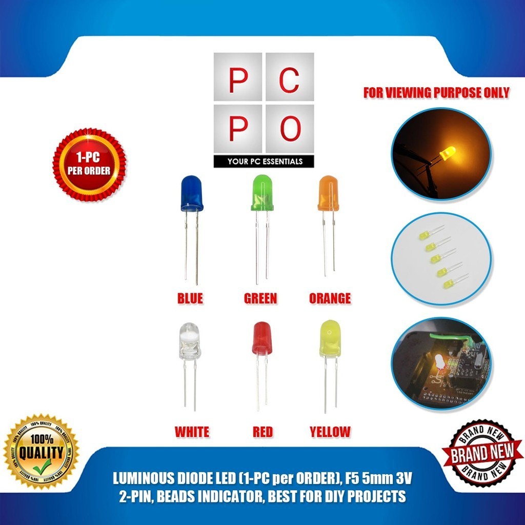 GG+PC PO LUMINOUS DIODE LED (1-PC per ORDER), F5 5mm 3V 2-PIN, BEADS ...