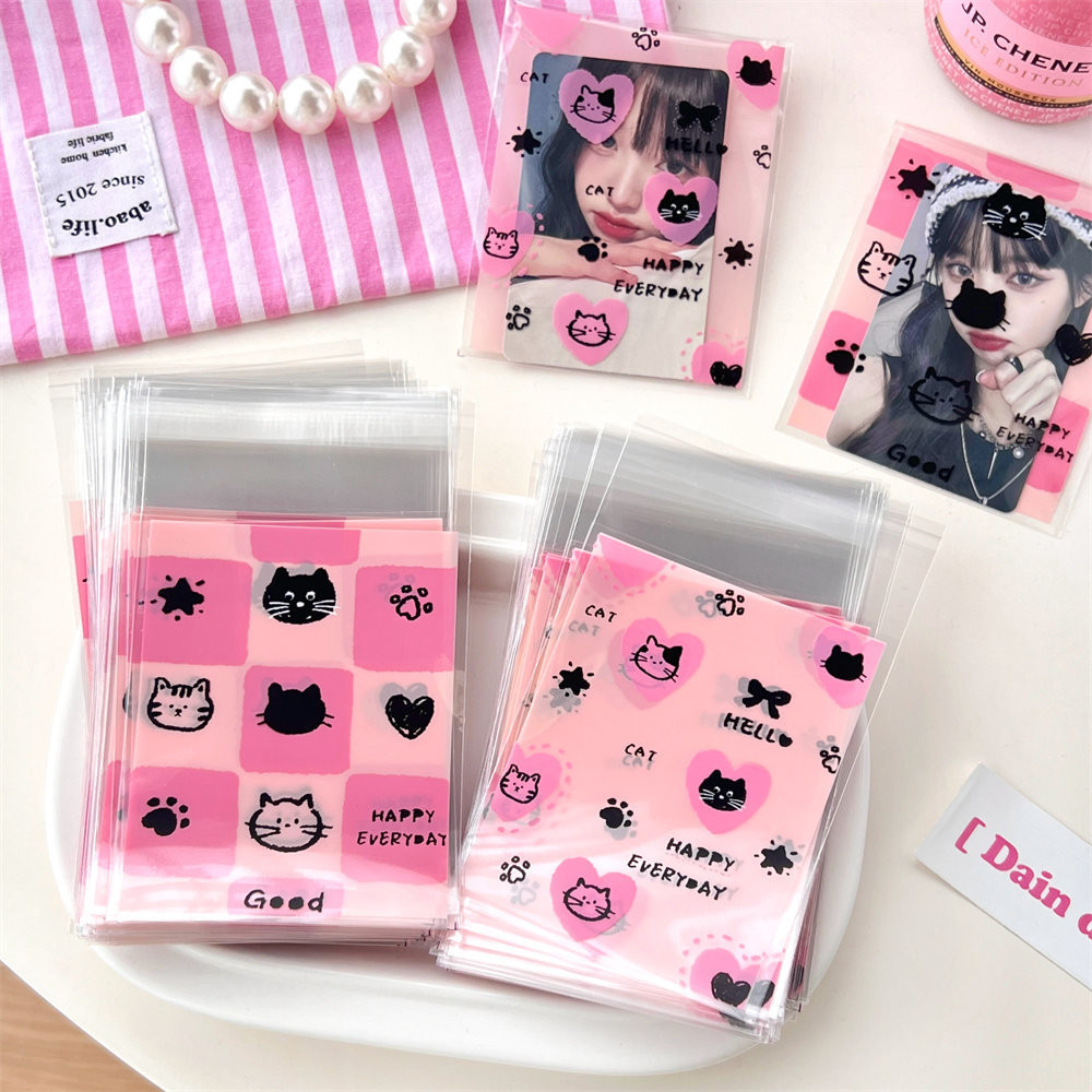 50pcs Cute Cat Sealing Bag Transparent Card Sleeves Photocard Packing Bags Card  Protector | Shopee Philippines