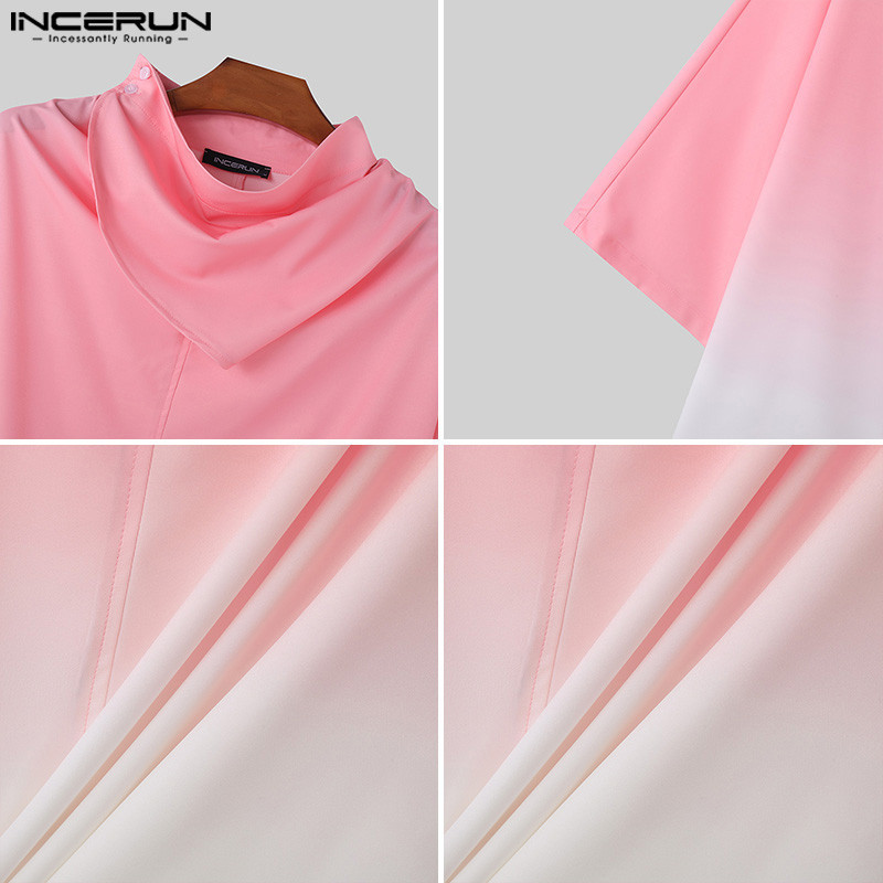 INCERUN Men Korean High Stacked Collar Design Gradient Colour Shirts ...