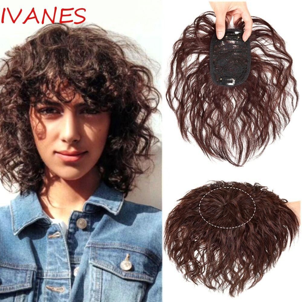 IVANES Head Top Wig Block Fringe Natual Curly Bangs Toupees Clip In