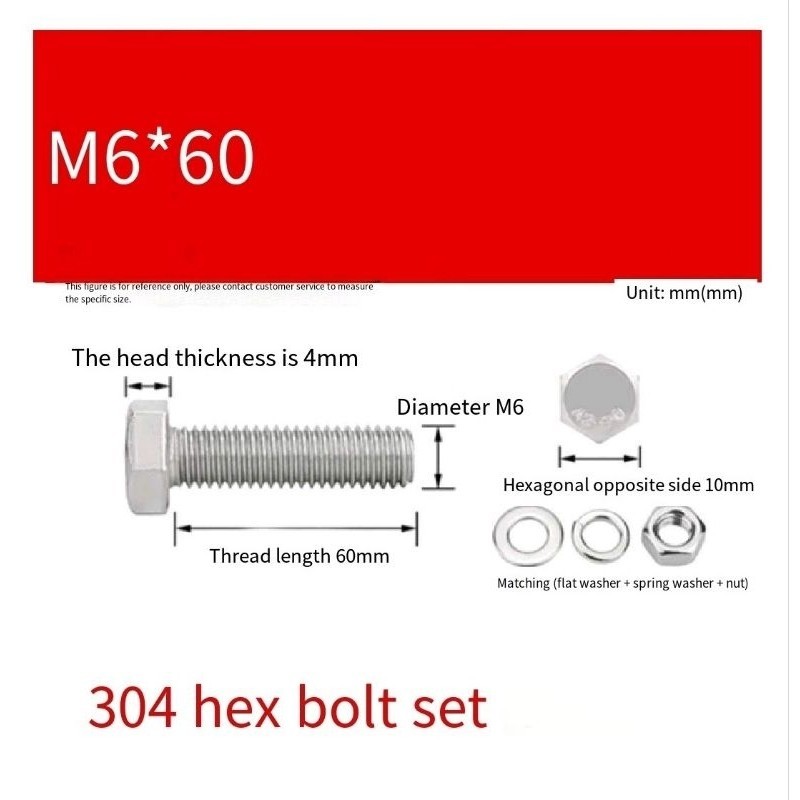 304 STAINLESS M6 Hexagon Screw Set External Hexagon Bolt Hexagon Screw ...