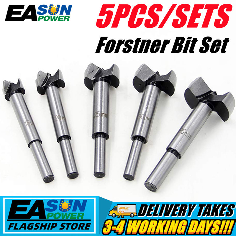5PCS Auger Drill Forstner Bit Set 15-35mm Hinge Boring Woodworking Hole ...