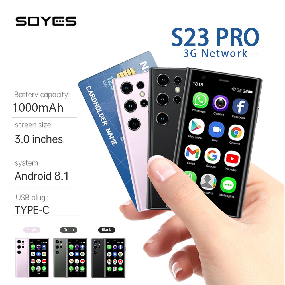 SOYES S23 Pro Mini-smartphone 3,0 Inch 3D-glas Ultradunne WiFi, Dubbele Camera's, 3G-kaartzaktelefoon, voor8.1, Beste Back-uptelefoon en (PURPLE