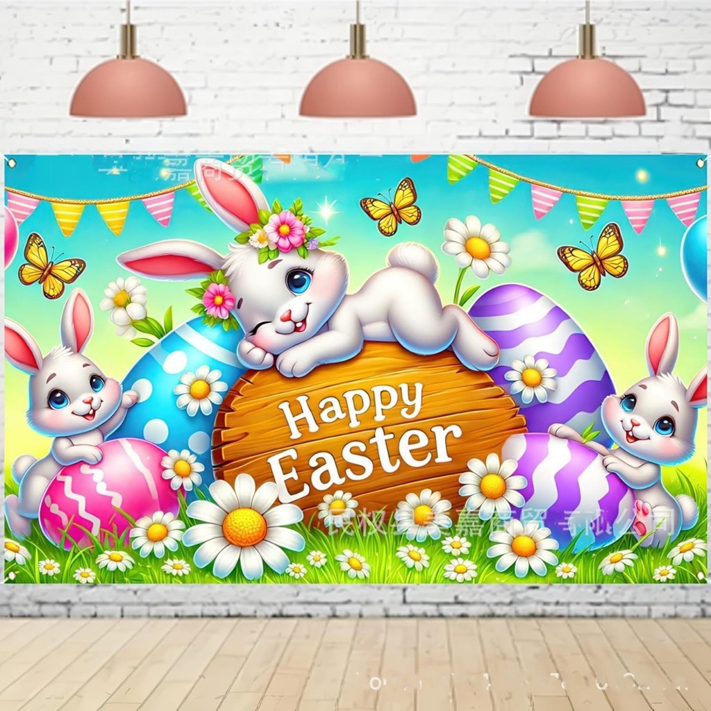 Happy Easter Backdrops Bunny Eggs Floral Photography Background Kids ...