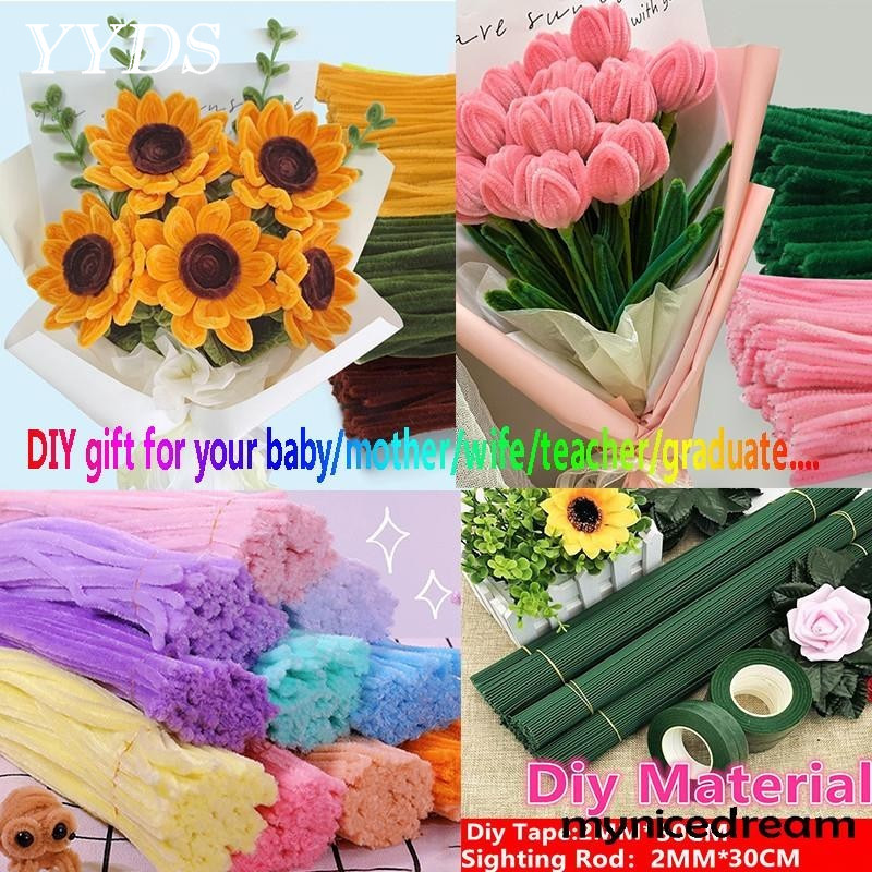 100pcs Colorful Fuzzy Wire Twisted Stick Craft Flower Chenille Wire ...