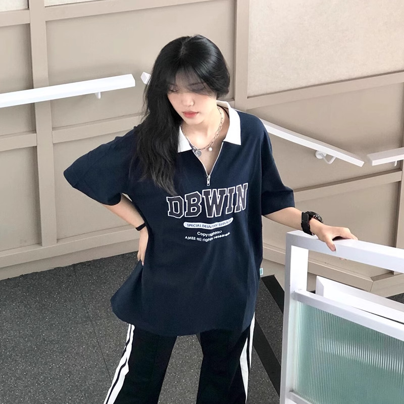 SOLIKE Women Korean Style T shirt Letter Print Top Short Sleeve Oversized Polo Shirt Shopee Philippines