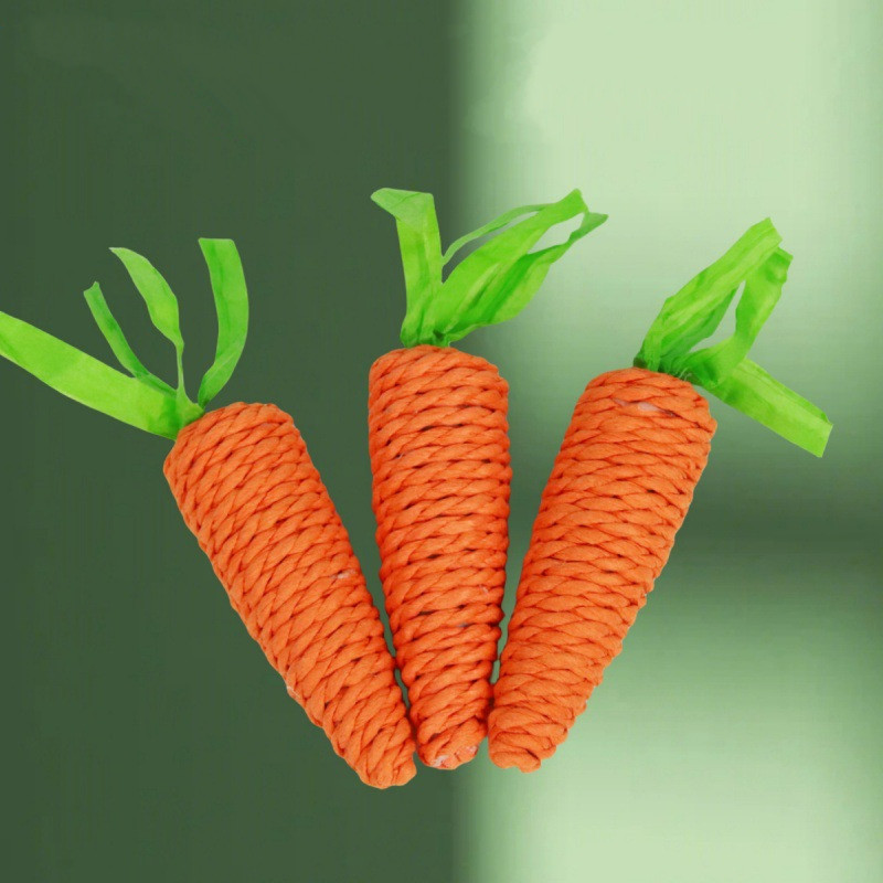 Interactive Woven Carrot Cat Toy With Built-In Bell For Dental Health ...