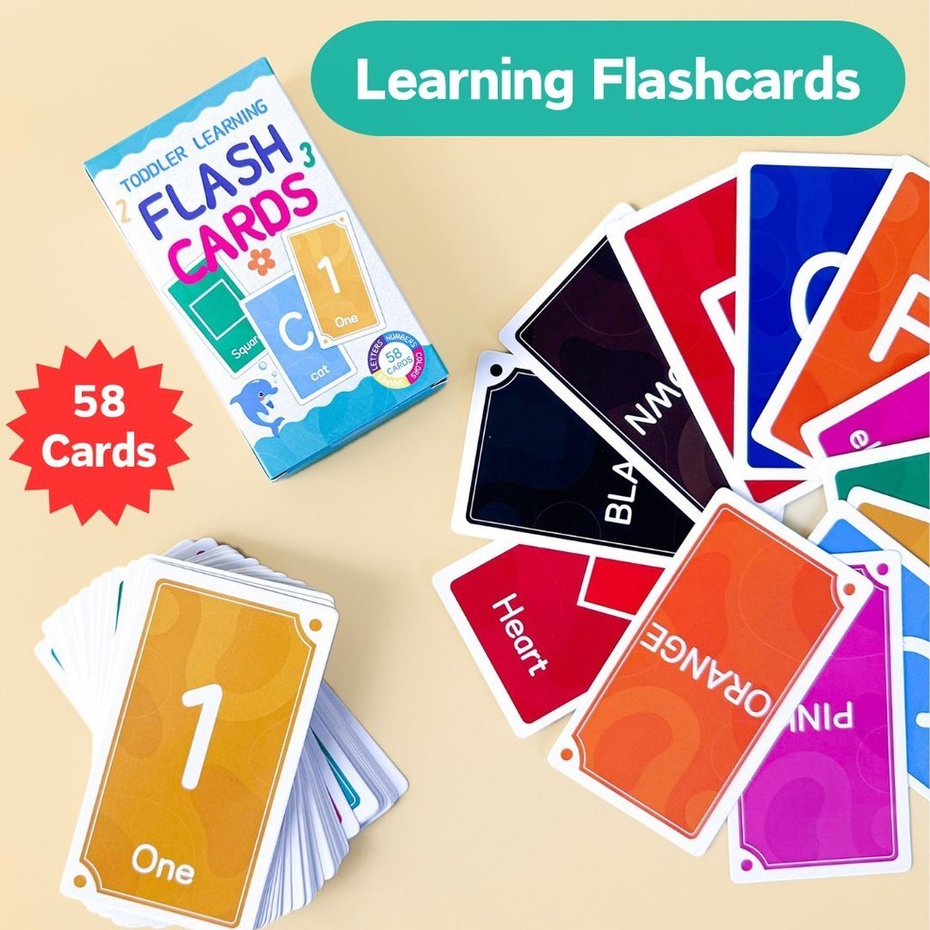 58Pcs Alphabet Numbers Animals Colors and Shapes English Flashcards for ...