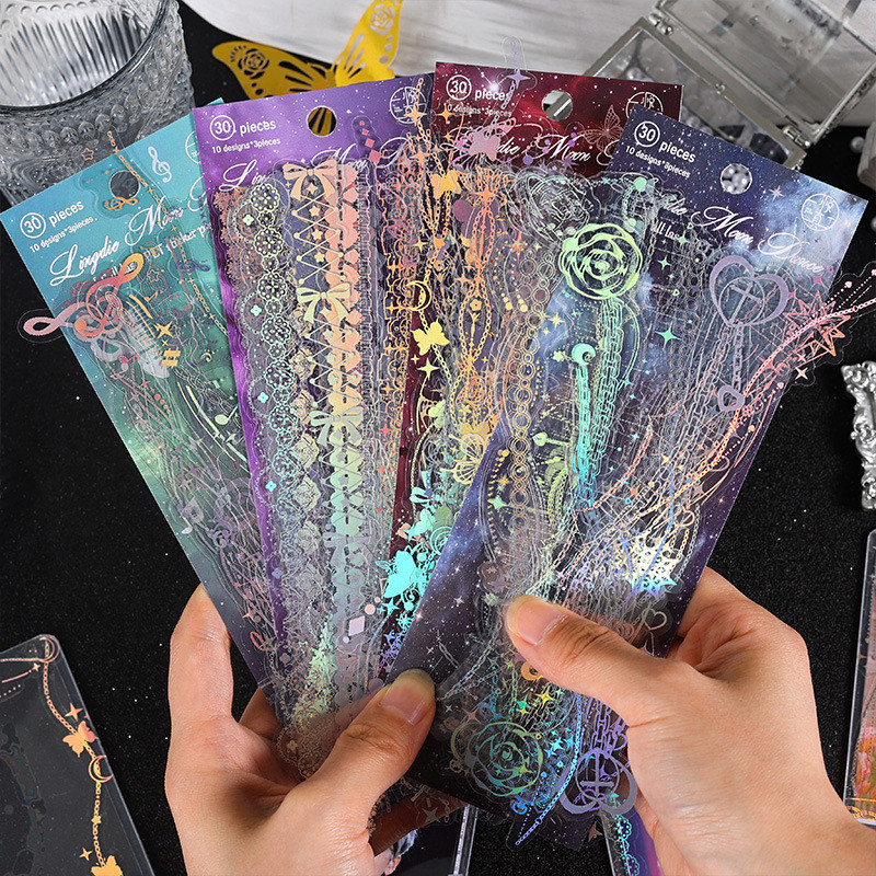 30 Pcs Creative Bronzing Lace Stickers Scrapbook Decoration DIY ...