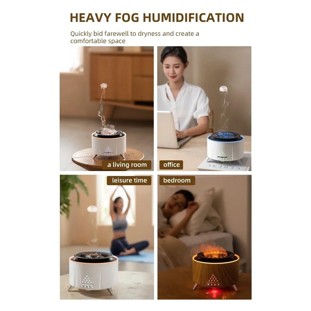 Flame Air Humidifier Jellyfish Electric Aroma Diffuser Lava Volcano ...