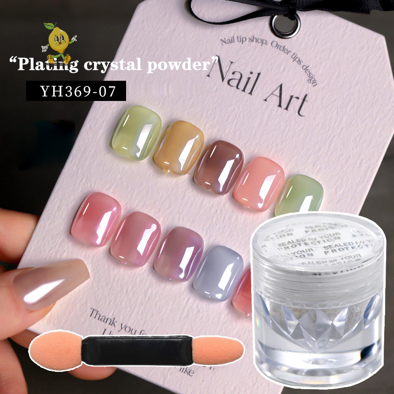 [ruiqingzhubbb] Aurora Pearl White Nails Glitter Dust Chrome Moonlight ...