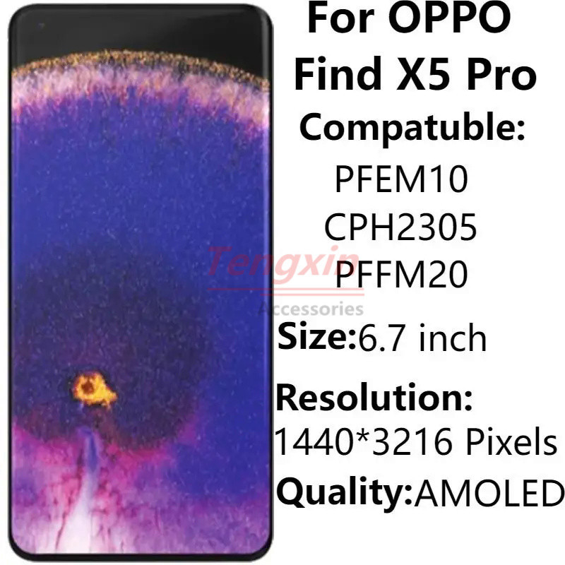 Schermo LCD TFT Di Ricambio Per Oppo Find X5 Pro 5G – Display Touch Full Assembly, Con Strumenti Di Riparazione (Nero Senza Cornice