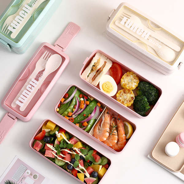 New Lunch Box Bento Box for Student Office Worker Double-layer Microwave Heating Lunch Container (2AK1)(AK8)