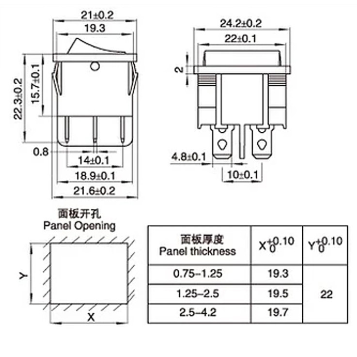 KCD5 21x24mm Rocker Switch 4 Pin 6Pin/2 Position 3 Position 6A 250VAC ...