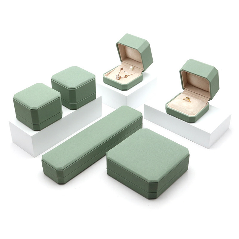 Light Green Leather Jewelry Box Simple Octagonal Ring Box Wedding Ring