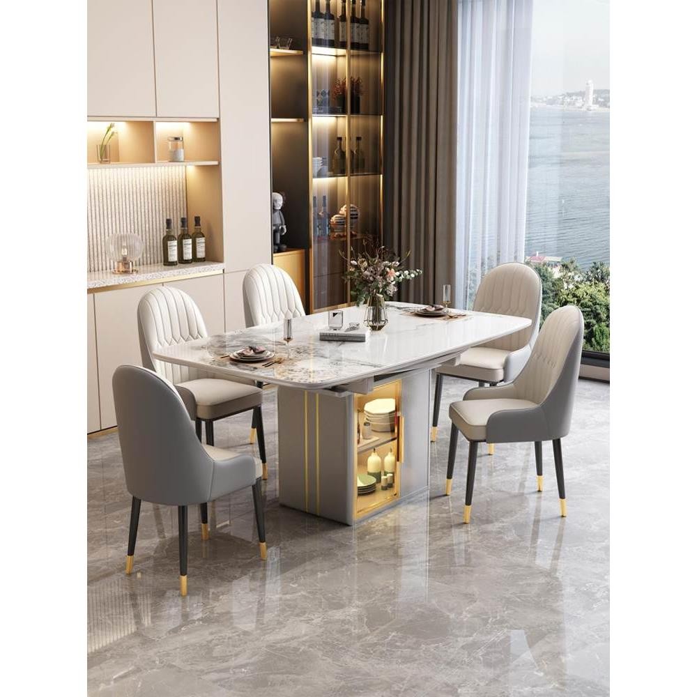 Slate Dining Table and Chair Set for Home Use, Simple Modern Extendable ...