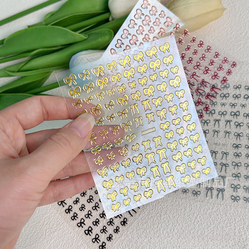 New wine red bow nail sticker tie, simple and ultra-thin nail sticker ...