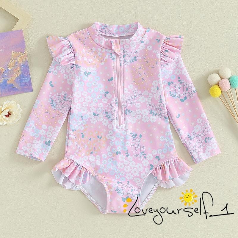 Babyhug Full Sleeves V Cut Swimsuit Floral Print - Yellow