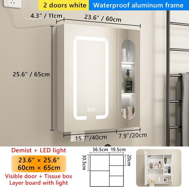 Bathroom Wall Mounted Mirror Cabinet Smart LED Storage Shelves with ...