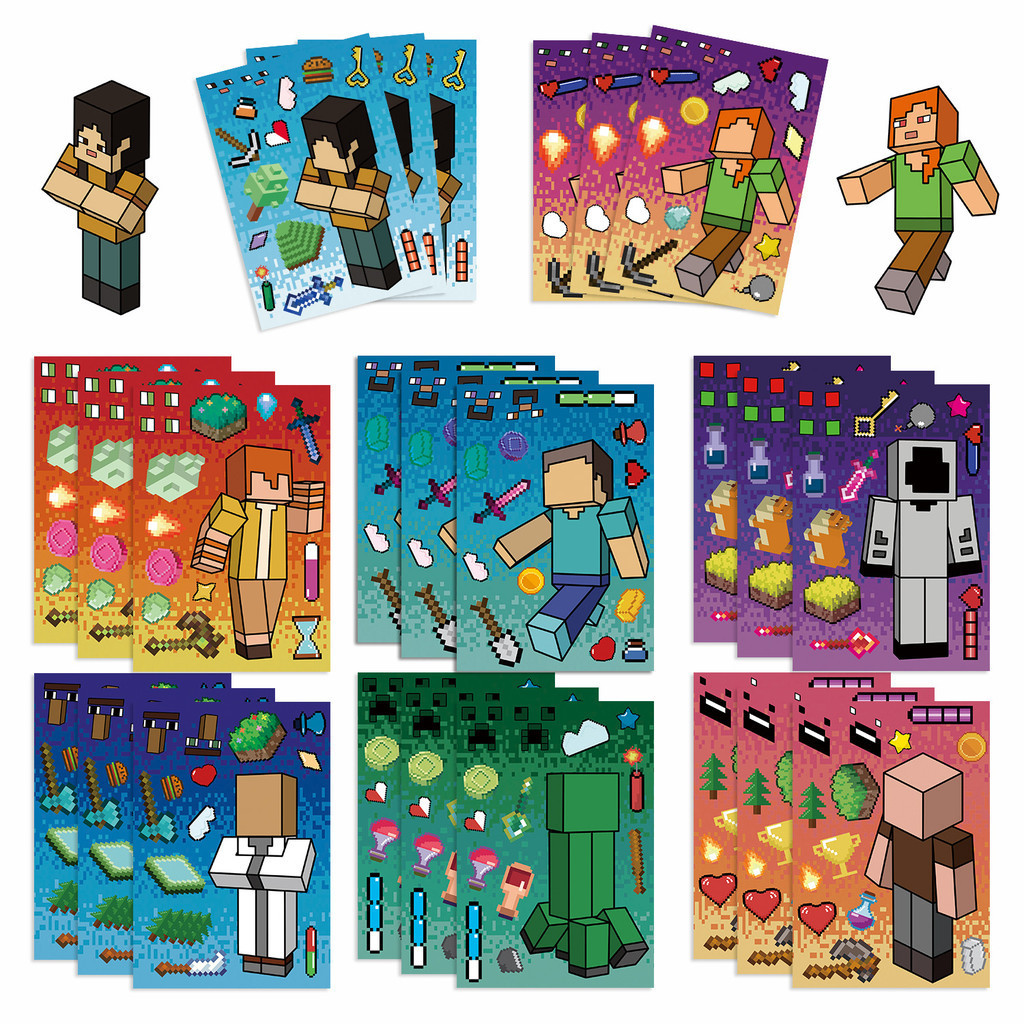 8Sheets Cartoon Hot Game Minecraft Make A Face Stickers for Helmet ...