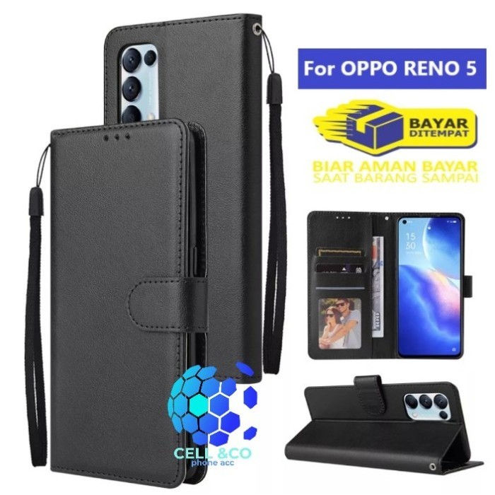 New Flip Cover OPPO RENO 5 Premium Leather Wallet Flip Case hp Casing ...