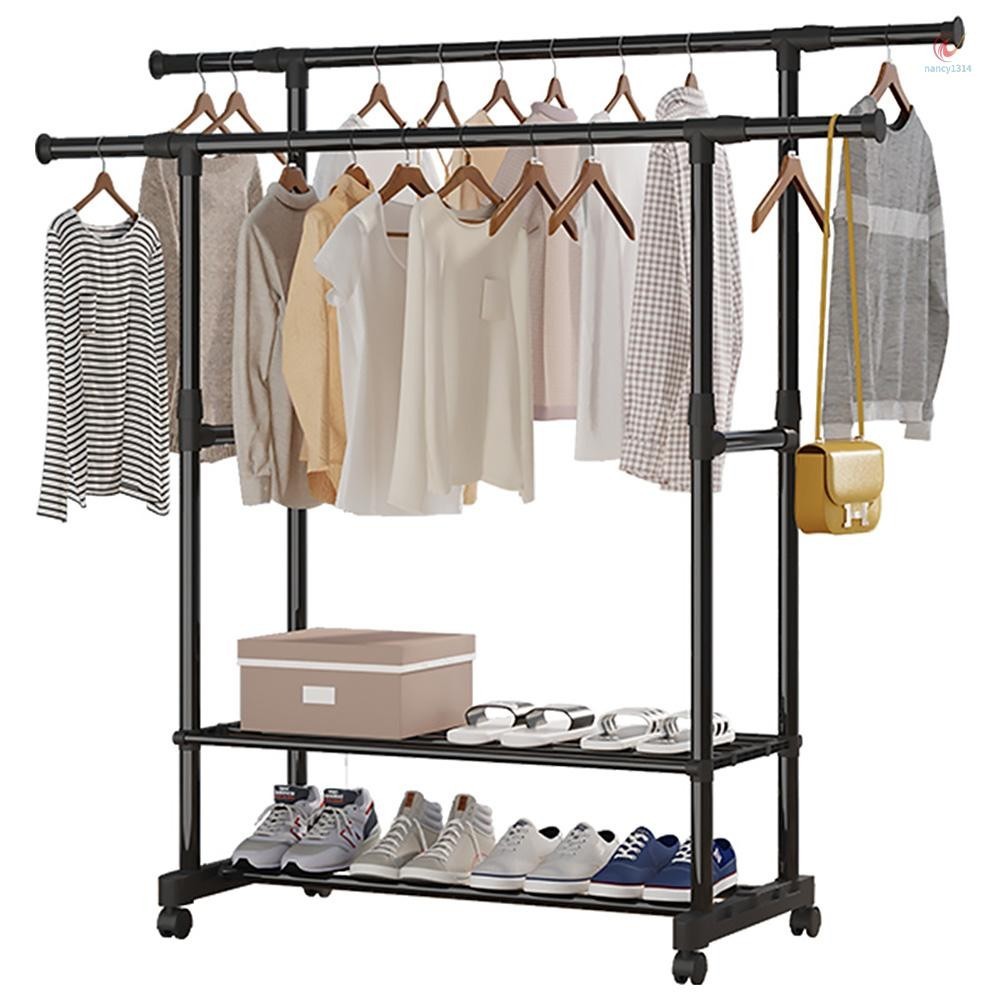 Nancy Aoresac Double Rod Rolling Clothes Rack with Shelves Adjustable ...