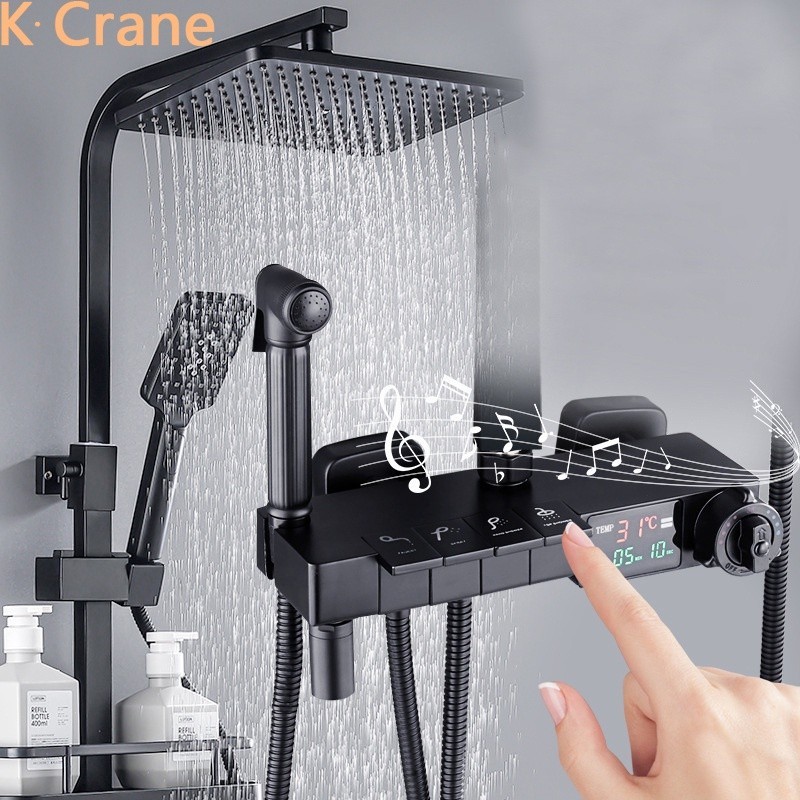 RR+~Hot Cold Thermostatic Shower Set Bathroom Smart LED Shower System ...