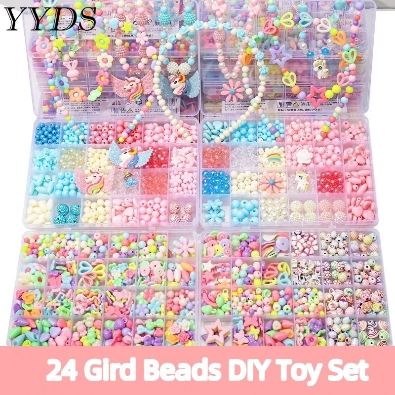 24 Grid Beads Set Mix Color Child DIY Bracelet Kit Bead Jewelry Making ...