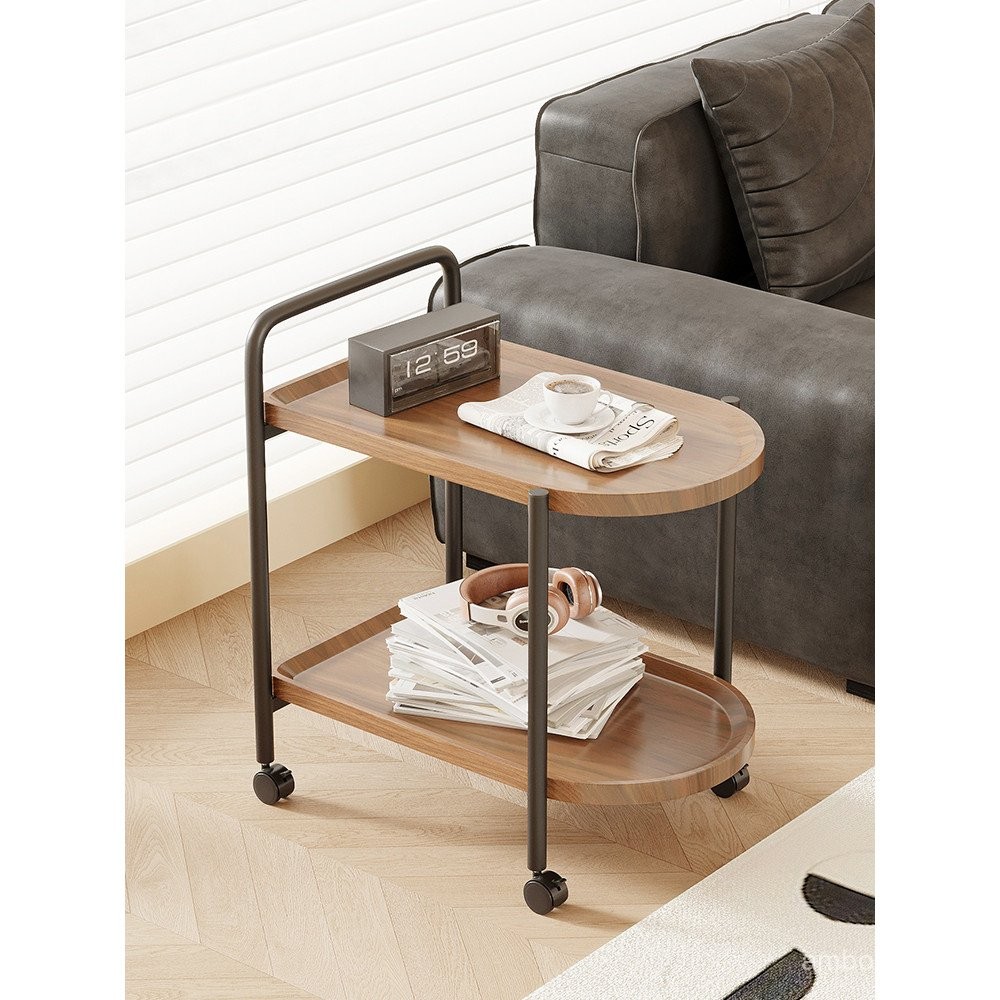 Sofa Side Table Movable Bedside Cabinet Solid Wood Small Cart Wooden ...