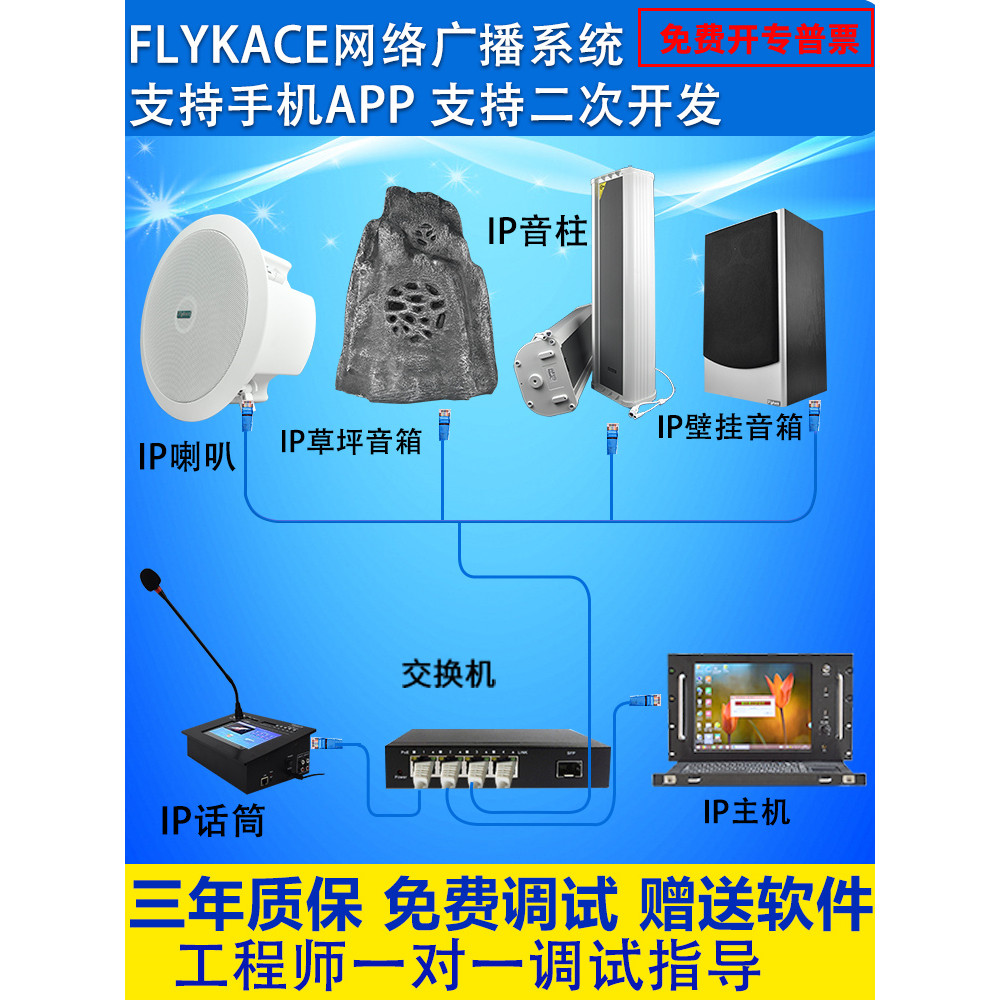 flykace Network IP Broadcast System Ceiling Speaker Column Lawn ...