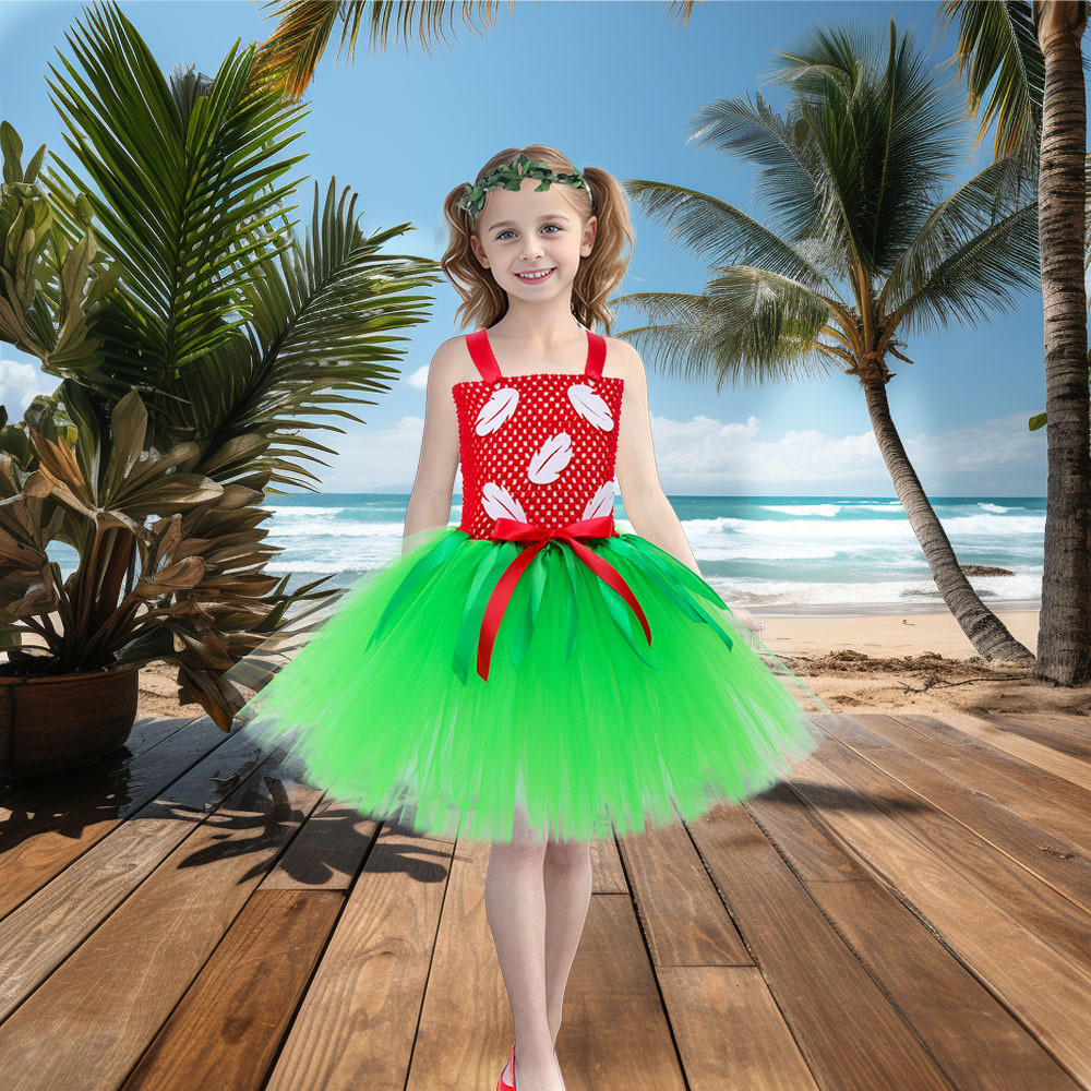 Girls Woolen Splicing Mesh Suspender Tutu Dress
