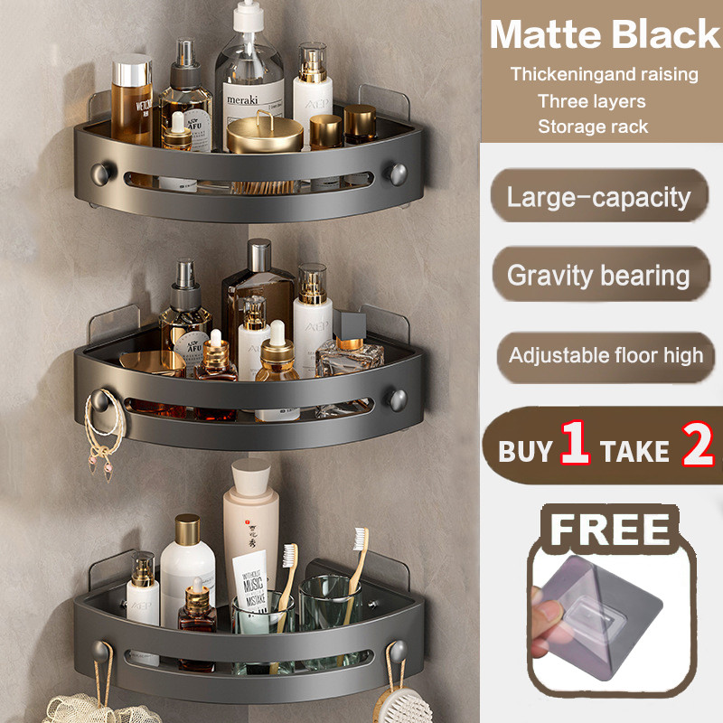 B1T2 Bathroom Corner Shelf, Punch-free Triangle Storage Rack with Hooks ...