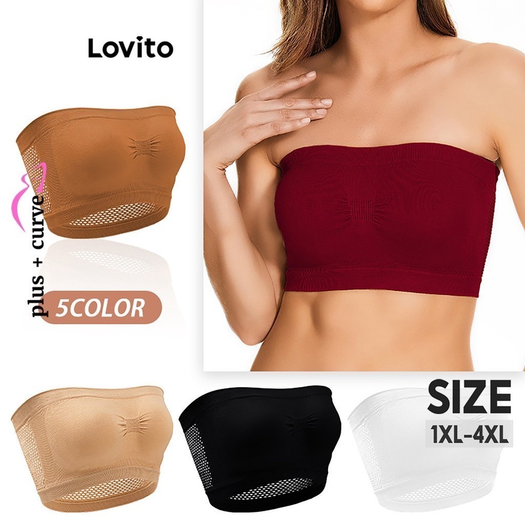 Lovito Women Plus Size Curve Casual Plain Pleated Basic Bra Lne29022 Shopee Philippines