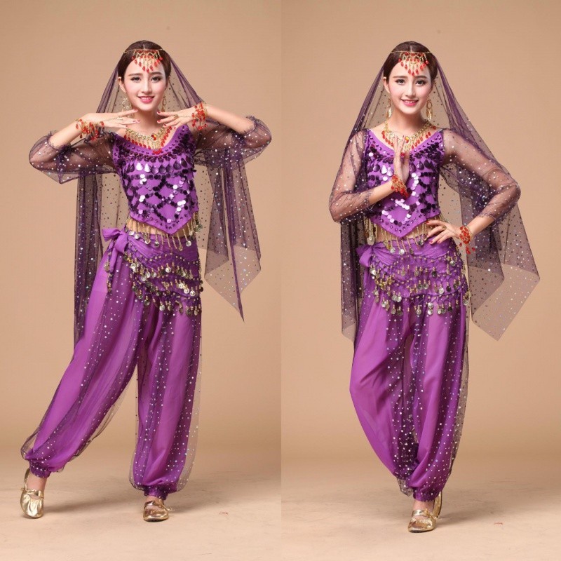 Belly Dance Clothes Stage Costume Short Sleeve Sequined Skirt Suit Show ...