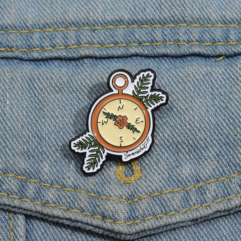 Cute Plant Compass shape Brooch Outdoor Cartoon Metal Badge Clothing ...