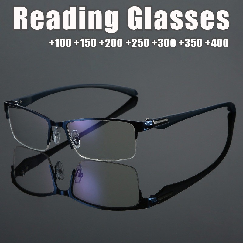 Retro Reading Glasses for Woman Men 100 150 200 250 300 350 400 Rectangle Eyeglasses Half Frame Eyeglasses with Graded Lens HD Reading Glass