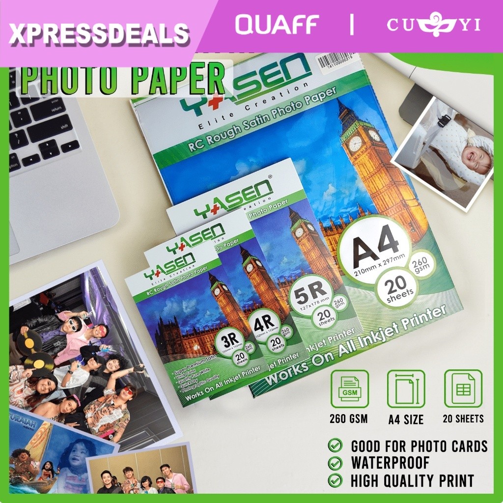 Yasen RC Rough Satin Photopaper 260gsm A4 4R 3R Photopaper 20 sheet ...